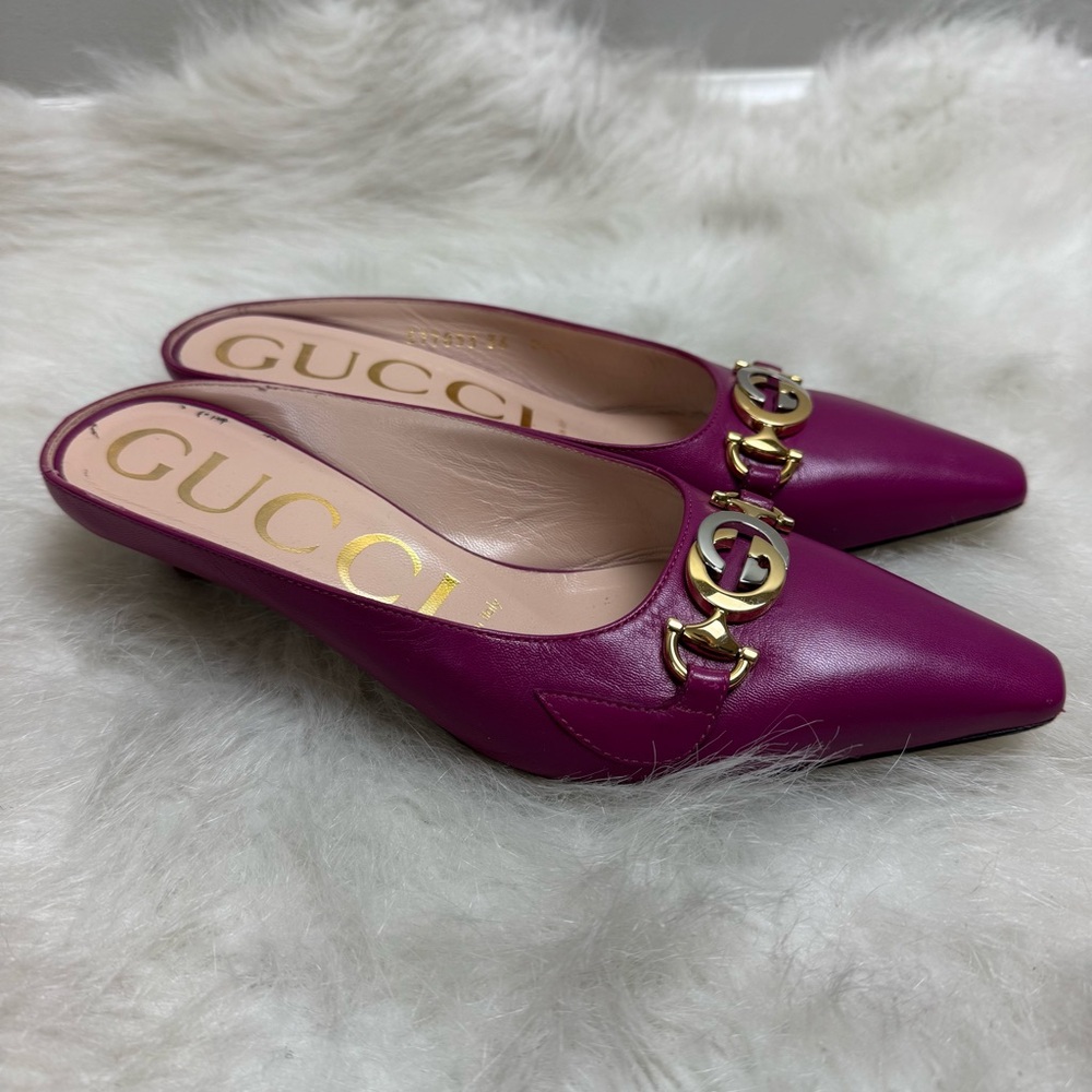 Gucci Zumi Mauve Pointed Toe Kitten Heel Mules 36 - Picture 4 of 13